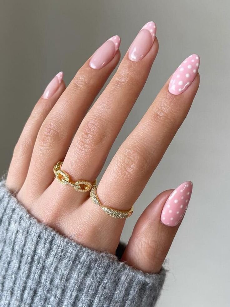 Milky pink polka dots nails