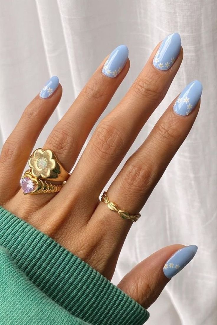 baby blue floral nails