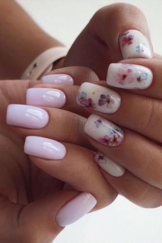 floral white and lilac nails