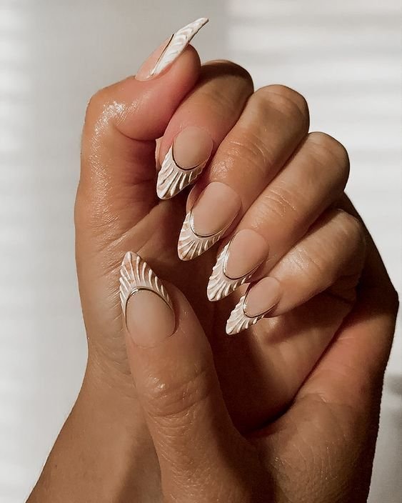 White lines and gold nails